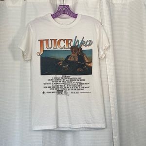 From pacsun size small white basic tee with juice wrld album on it